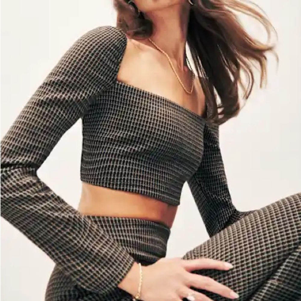 Reformation Laude Knit Long Sleeve Square Neck Micro Crop Top XS